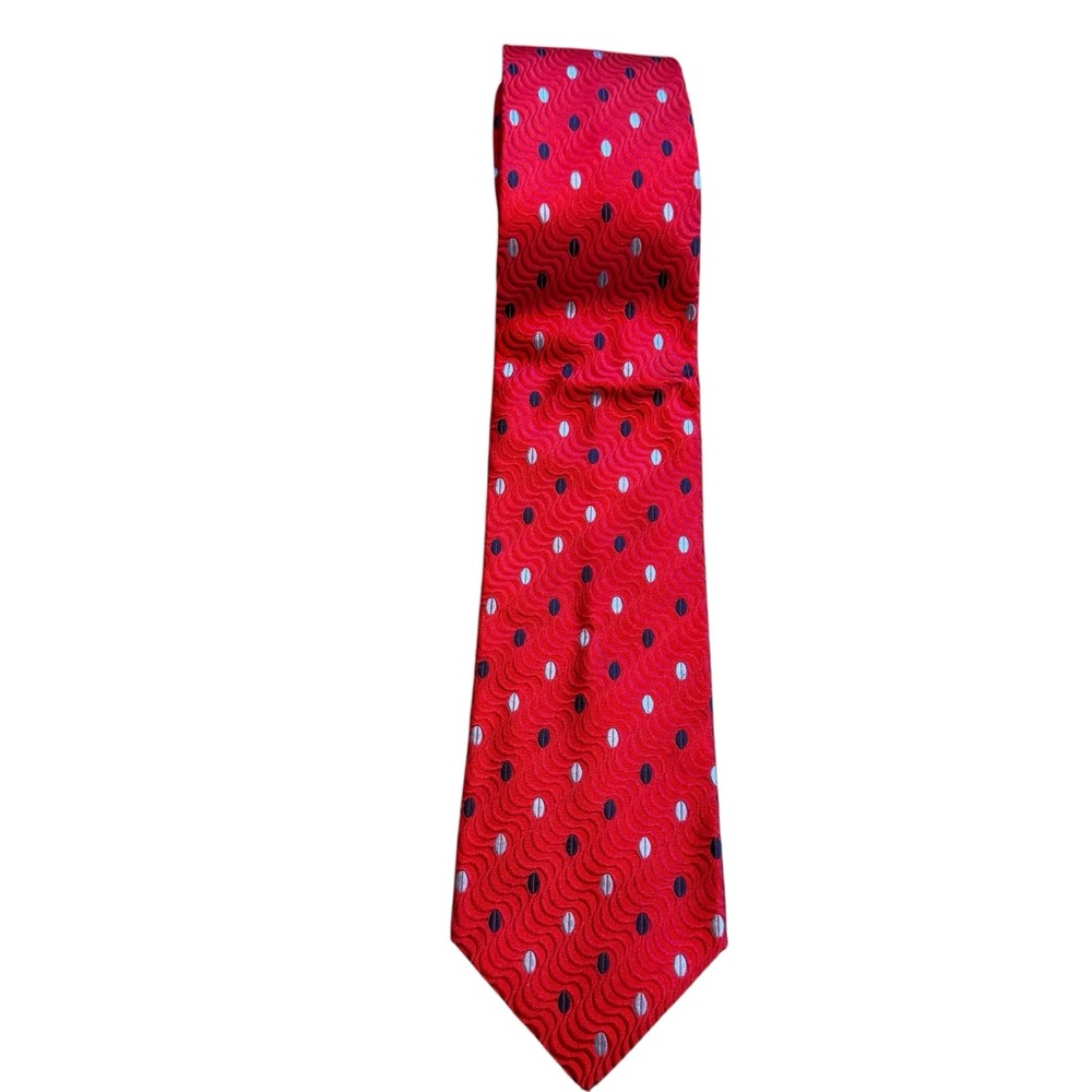 Jos A Bank Tie Silk Red  Polka Dot Wavy 3.75” X 58” Long  Italy